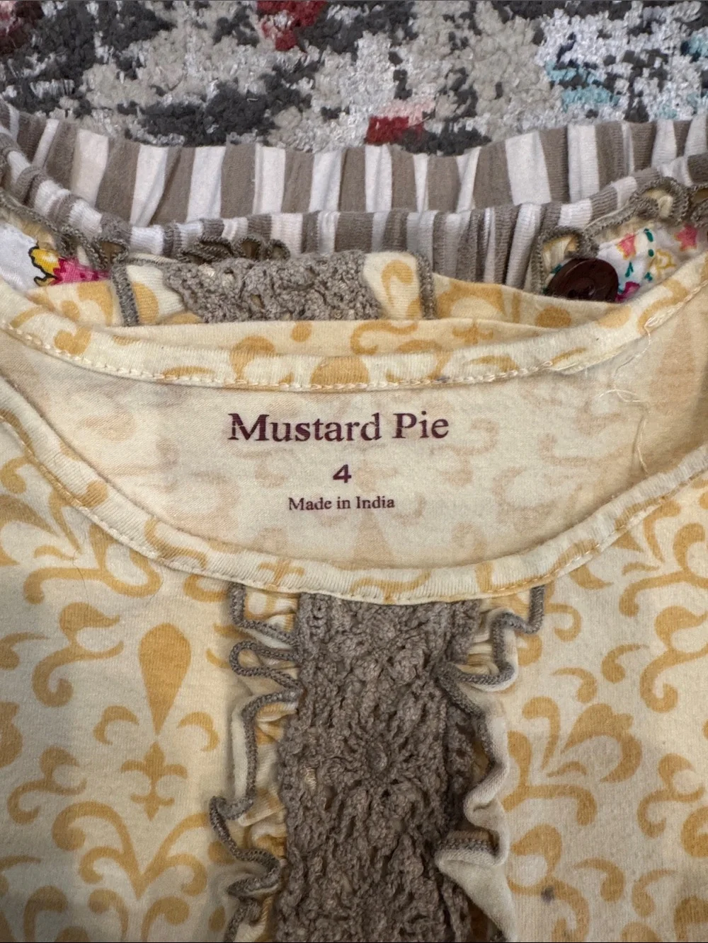 Mustard Pie Yellow Ruffle-Trim Top with Floral and Taupe Mix Shorts